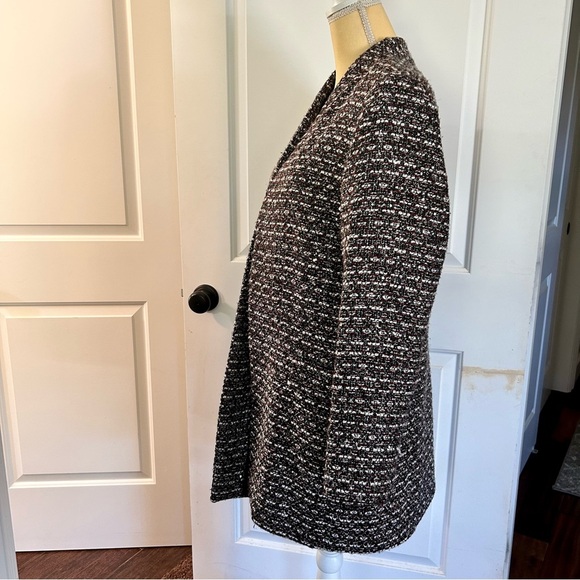 Calvin Klein Metallic Silver Sequins Women's Open Front Tweed Textured Jacket 16 - Picture 2 of 12
